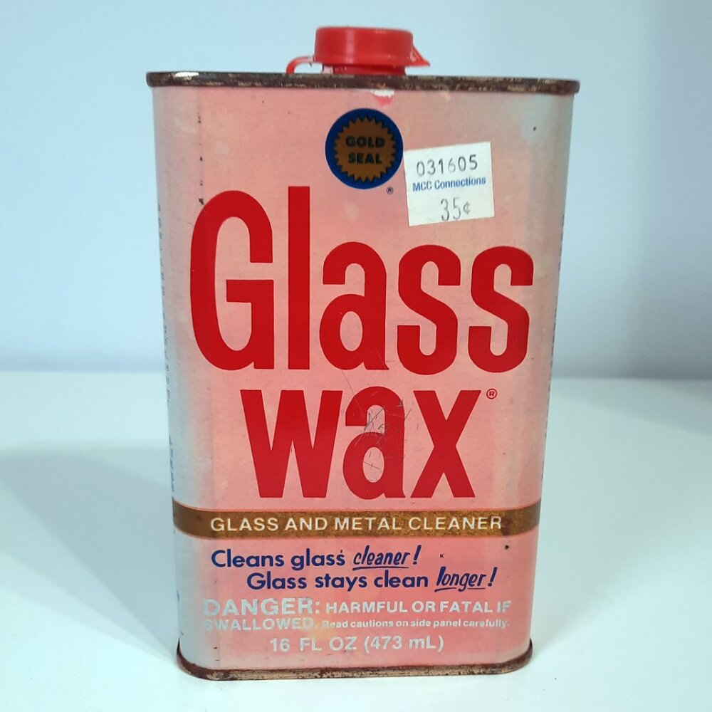 Vintage Glass Wax Spray Cleaner Gold Seal Pink Can 14oz Advertising Display